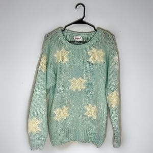 Vintage 80s Tramare Light Blue Star Print Knit Crewneck Sweater Size M